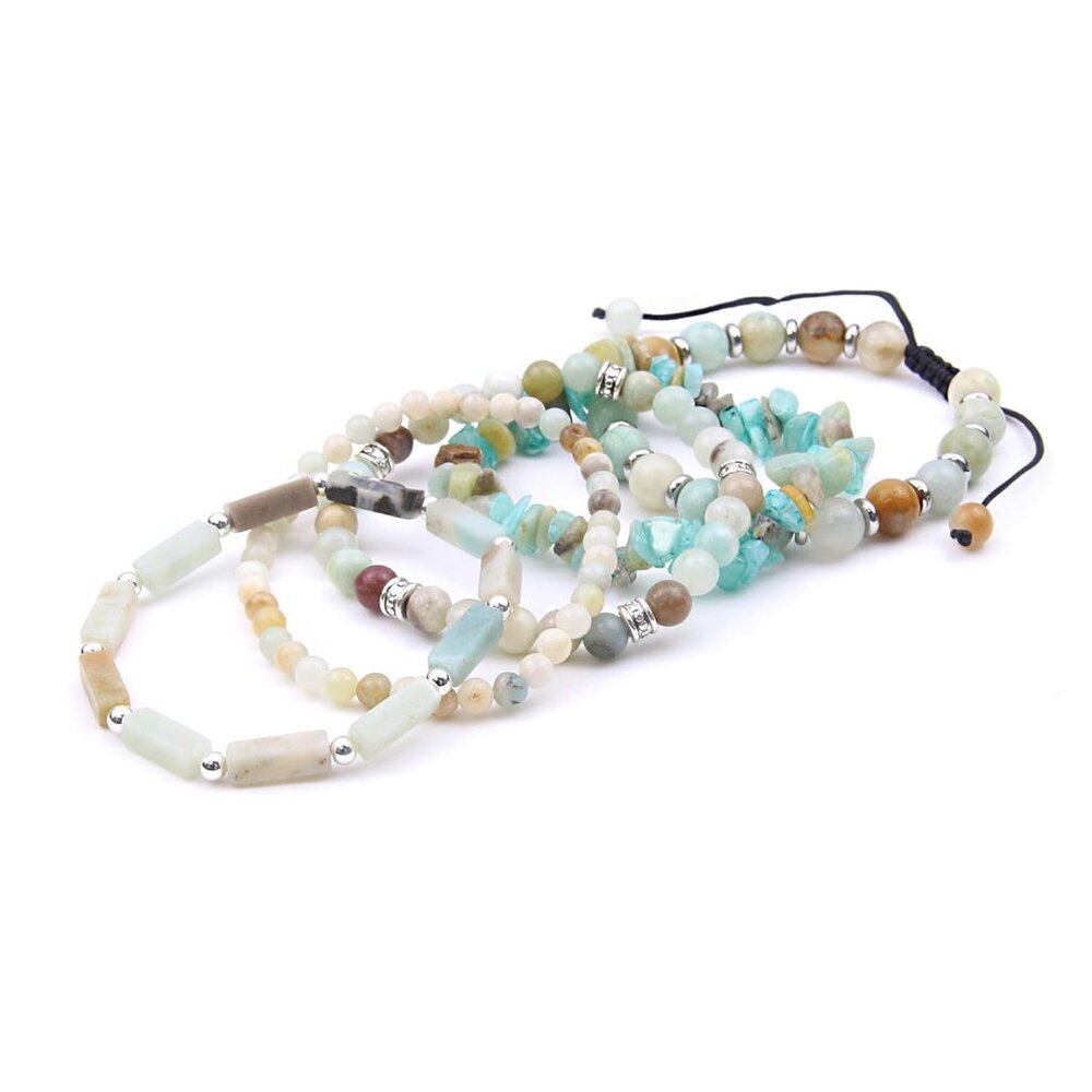 Adjustable 5-Piece Amazonite Beaded Bracelet Set … - image 1